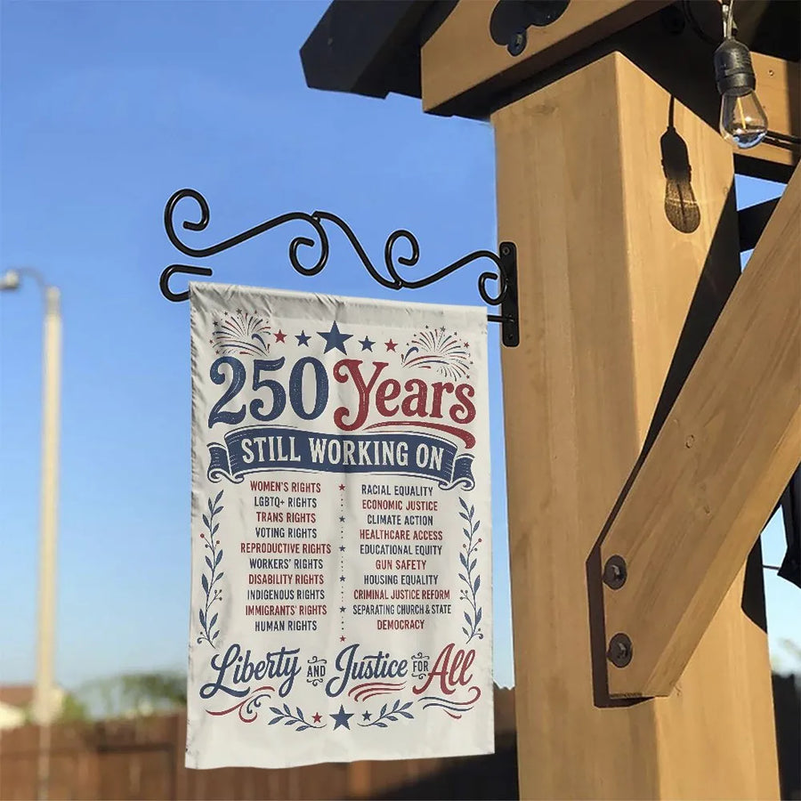 America 250 Years Liberty and Justice Garden Flag | Progressive Social Justice Human Rights Graphic | Premium Weather-Resistant Double-Sided Polyester | Patriotic Liberal Outdoor Decor Gift
