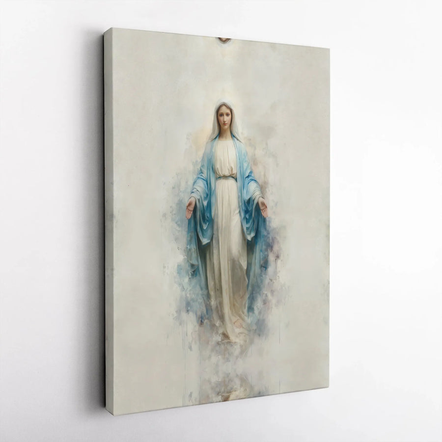 Virgin Mary Wall Art | Watercolor Religious Canvas Print | 1.25" Premium Gallery Wrap | Spiritual Home Decor Gift