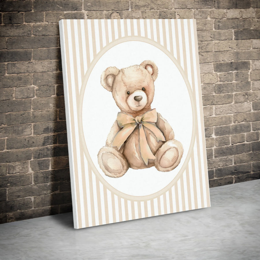 Watercolor Teddy Bear Canvas Art | Cute Animal Illustration | Premium Gallery Wrapped Print | Baby Shower Gift for Nursery Decor
