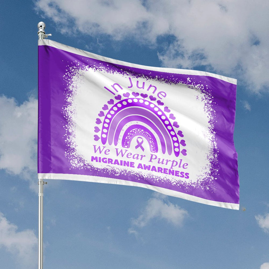 Migraine Awareness House Flag | In June We Wear Purple Rainbow Garden Decor | Premium Weather-Resistant Polyester | Support & Advocate Garden Gift