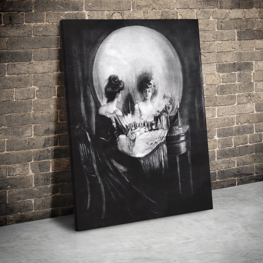 All Is Vanity Optical Illusion Wall Art | Vintage Skull Reflection Canvas Print | 1.25 Inch Gallery Wrap | Gothic Home Decor Gift