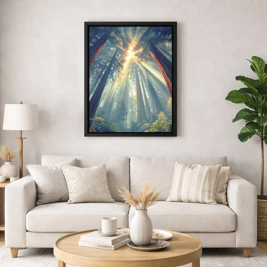 Giant Redwood Forest Canvas Art | Sun Rays Through Trees Nature Print | 1.25 Inch Gallery Wrap | Premium Wall Decor Gift For Nature Lovers
