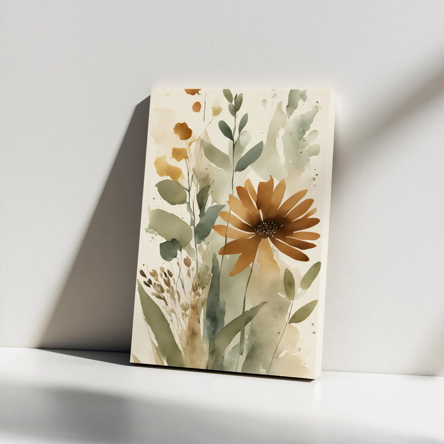 Watercolor Floral Canvas Art | Abstract Wildflower Painting in Earthy Tones | Premium Thick Gallery Wrap | Modern Botanical Wall Decor Gift