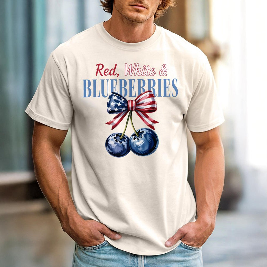 Red White and Blueberries T-Shirt | Patriotic American Flag Bow Design | Premium 100% Cotton | Fourth of July Summer Gift for Women and Men