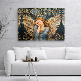 Sleeping Angel Canvas Wall Art | Whimsical Art Nouveau Fairy Print | Premium Gallery Wrap Decor | Spiritual Home Gift For Her