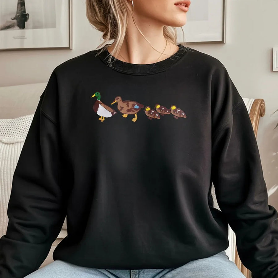 Mallard Duck Sweatshirt | Duck Family Walking in a Row Graphic | Premium 100% Cotton | Nature Lover Gift for Men & Women