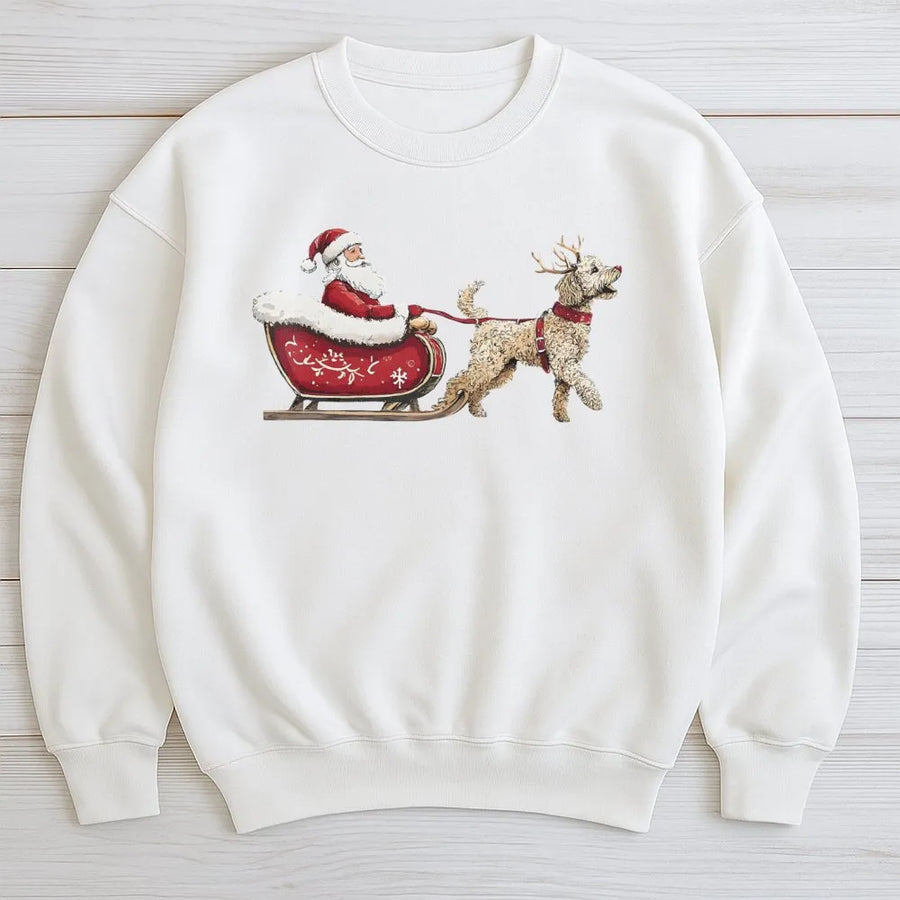 Goldendoodle Christmas Sweatshirt | Santa Sleigh Graphic Pullover | Premium Cotton Blend Crewneck | Holiday Gift For Dog Lovers & Owners