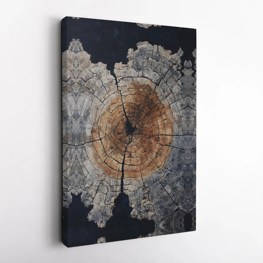 Rustic Tree Trunk Canvas Print | Weathered Wood Growth Rings Wall Art | Premium Gallery Wrap Decor | Modern Nature Home Office Gift