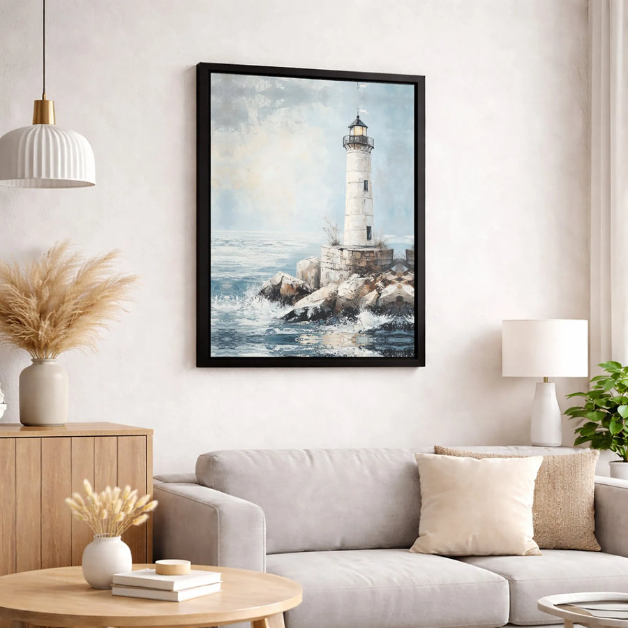 Lighthouse Canvas Wall Art | Coastal Seascape Oil Painting Style | Premium 1.25-Inch Gallery Wrap | Nautical Home Decor Gift for Beach Lovers
