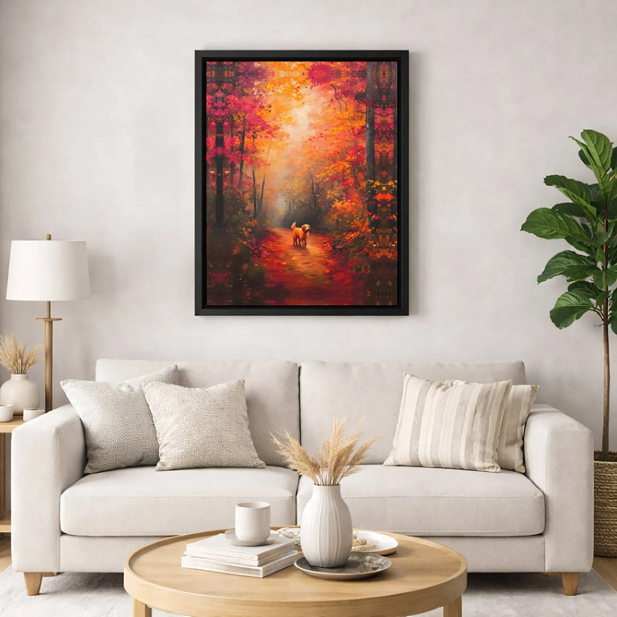 Golden Retriever Canvas Art | Impressionist Autumn Forest Wall Decor | Premium 1.25-Inch Gallery Wrap | Dog Lover Gift for Home Office