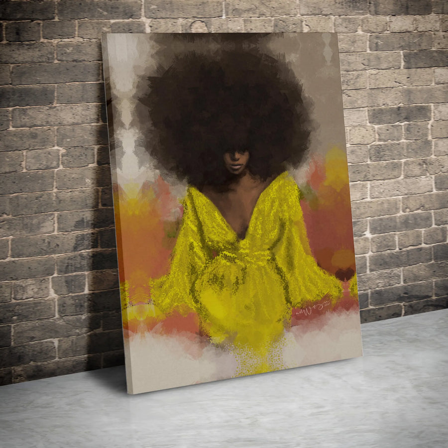 Afro Woman Canvas Wall Art | Abstract Black Woman Portrait Painting | Premium Gallery Wrapped Canvas | Afrocentric Home Decor Gift for Her