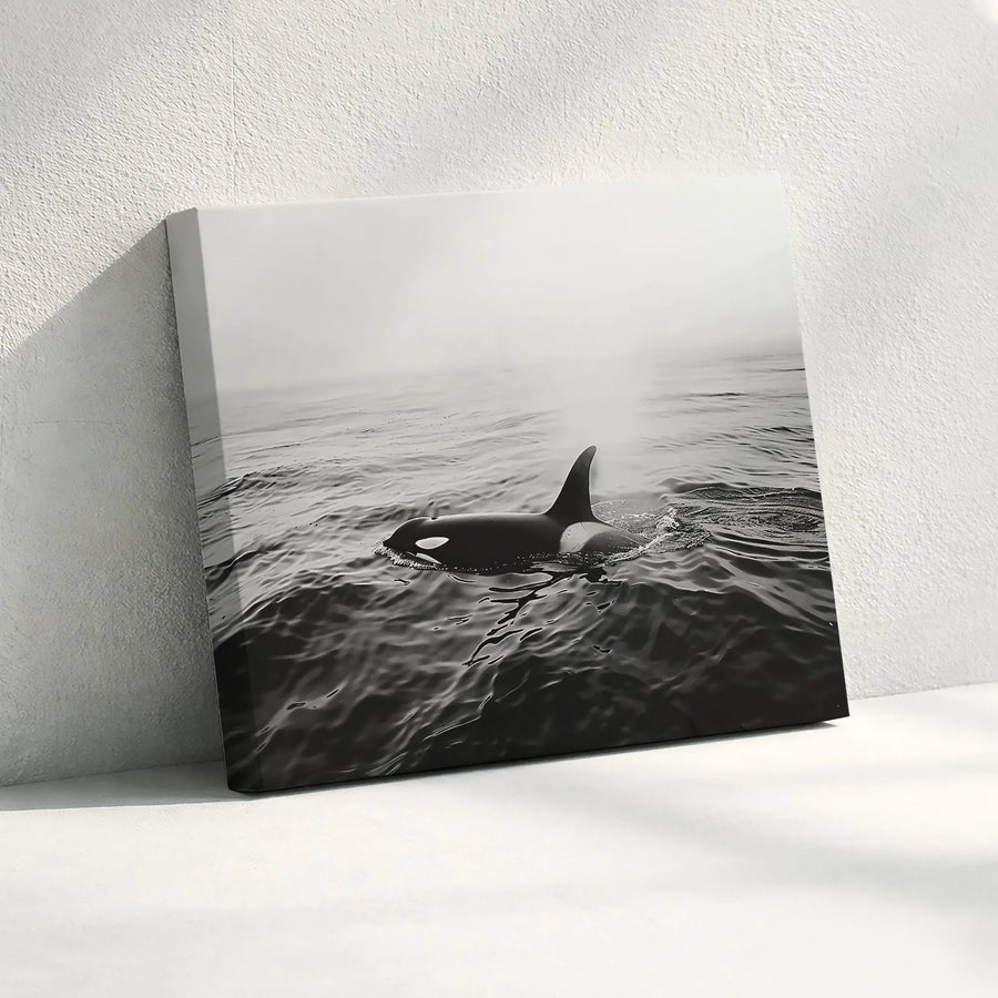 Orca Canvas Wall Art | Black and White Killer Whale Photography | Premium Gallery Wrap | Modern Coastal Home Decor Gift for Ocean Lover