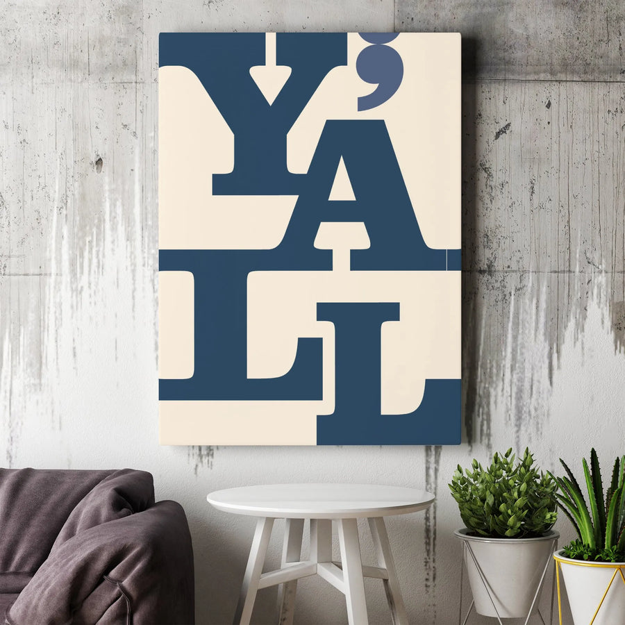 Y'All Typography Wall Art | Modern Southern Quote Canvas Print | Gallery-Wrapped Premium Decor | Unique Housewarming Gift for Home or Office