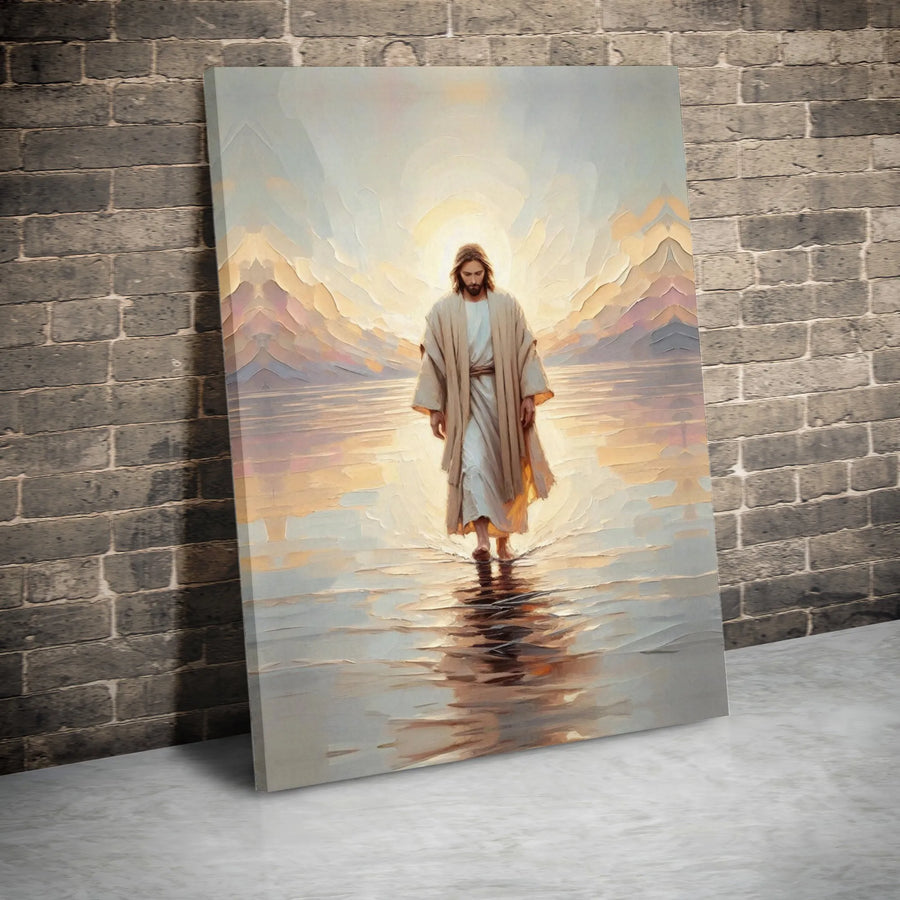 Jesus Walking On Water Canvas Wall Art | Serene Sunrise Religious Print | Premium Gallery Wrapped Decor | Christian Gift For Home Or Office