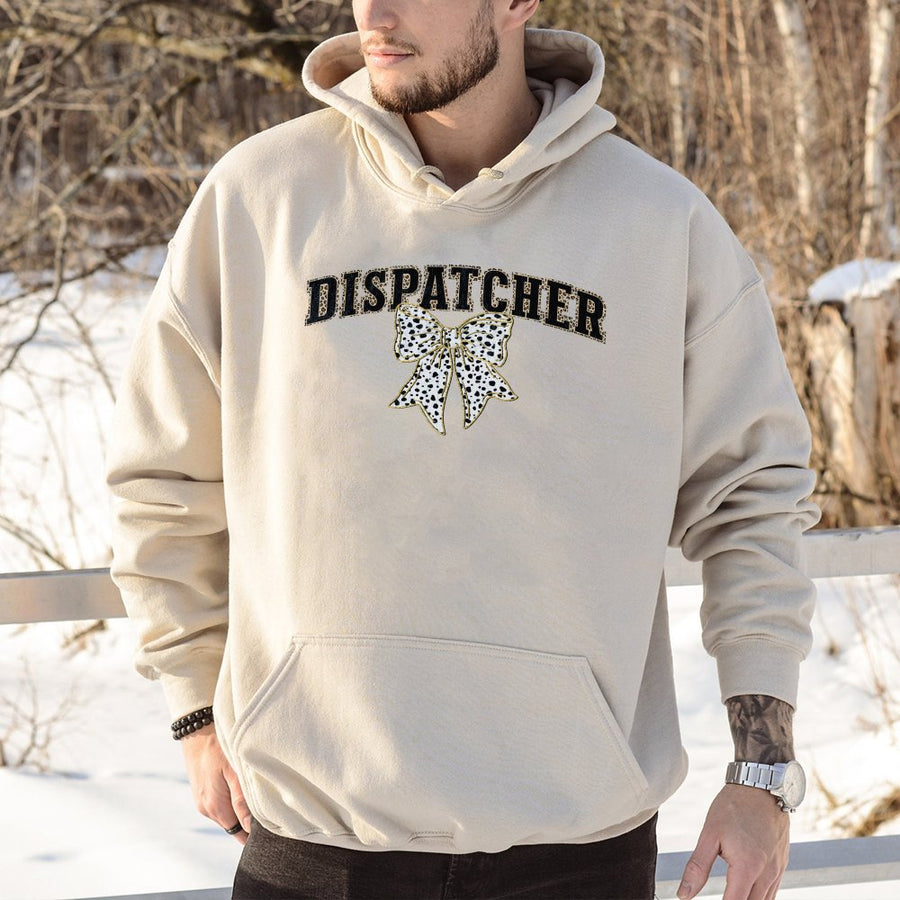 Dispatcher Hoodie | Leopard Print Bow Aesthetic | Premium Cotton-Blend Comfort | Cute 911 Dispatcher Gift For Her