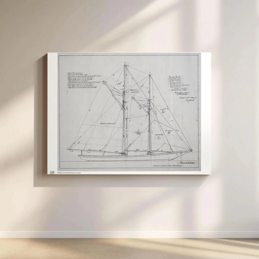 Bluenose Schooner Sail Plan Canvas Art | Vintage Naval Architecture Blueprint | 1.25” Gallery Wrap | Nautical Decor for Maritime Enthusiasts