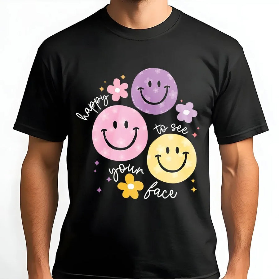 Teacher Appreciation T-Shirt | Cute 'Happy To See Your Face' Smiley Graphic | Premium Soft Cotton Blend | Back to School Gift for New Teachers