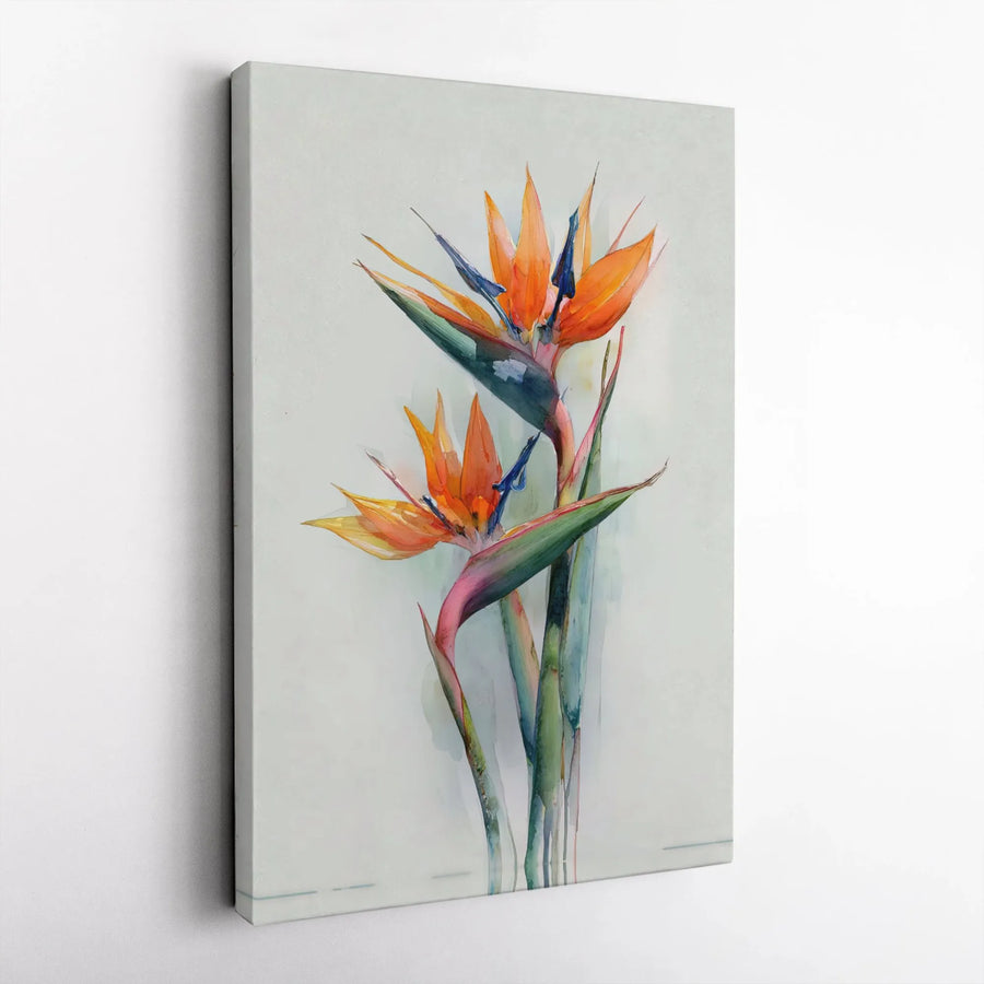 Bird of Paradise Wall Art | Watercolor Tropical Flower Botanical Canvas | Premium Gallery Wrapped Print | Modern Home & Office Decor Gift
