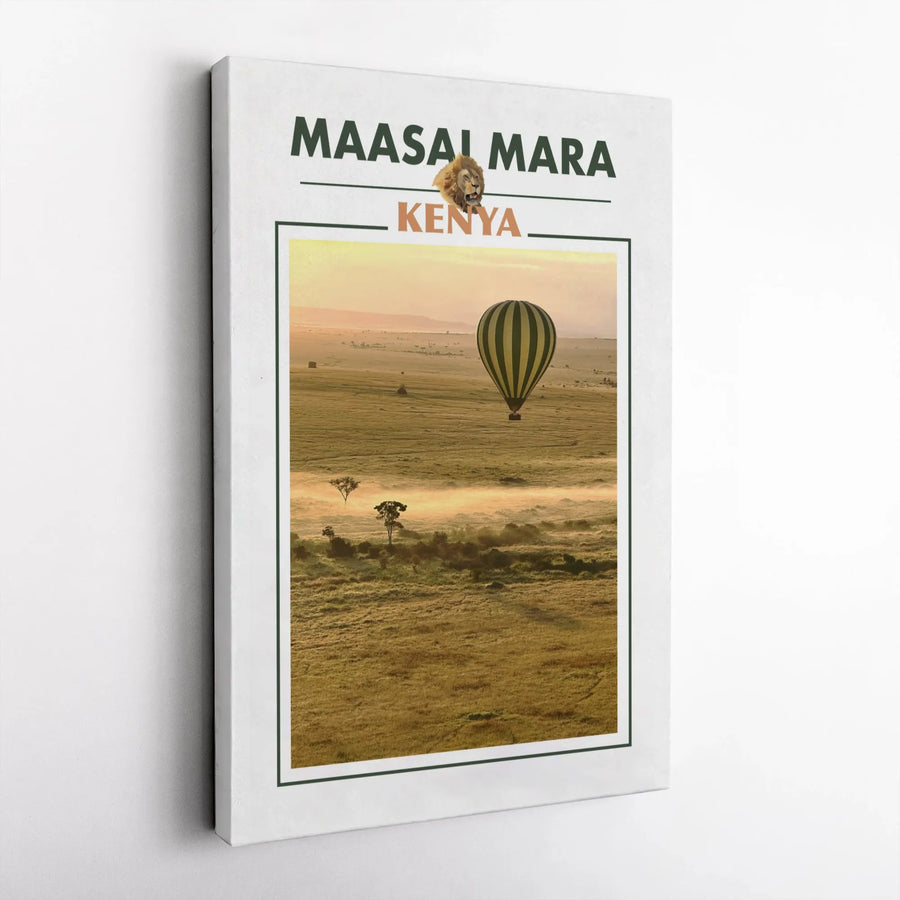 Maasai Mara Kenya Wall Art | Safari Lion and Hot Air Balloon Landscape | Premium Gallery-Wrapped Canvas | Wildlife Travel Gift for Africa Lovers
