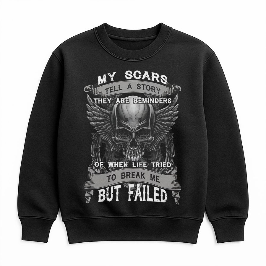 My Scars Tell A Story Sweatshirt | Winged Skull Graphic Tee | Premium Cotton Blend | Inspirational Resilience Gift For Men And Women