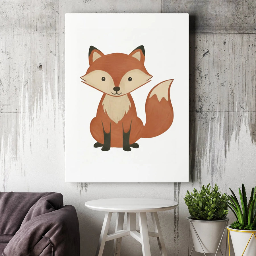 Cute Fox Canvas Wall Art | Minimalist Cartoon Woodland Animal Print | Premium Gallery Wrapped Canvas | Kids Room & Nursery Decor Gift