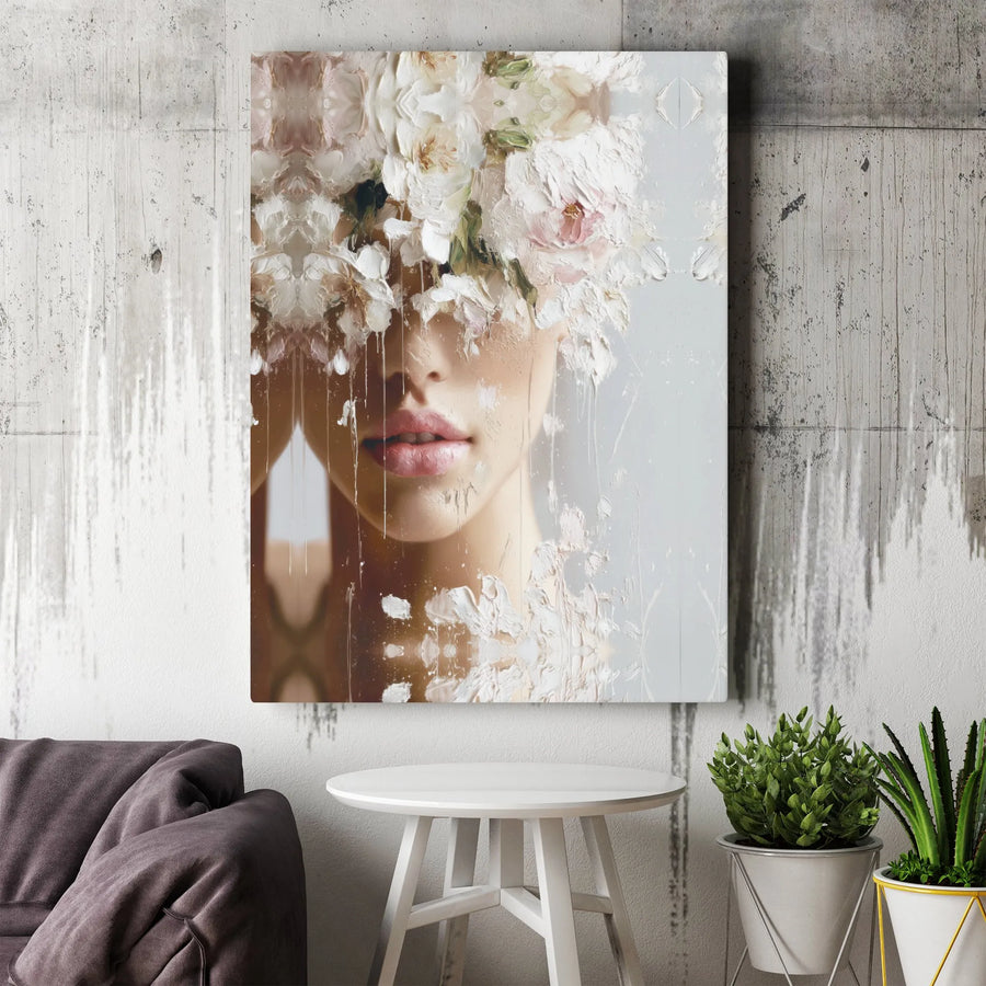 Abstract Floral Woman Canvas | Textured Flower Crown Art Print | Thick Gallery Wrap Canvas | Premium Modern Bedroom Decor Gift