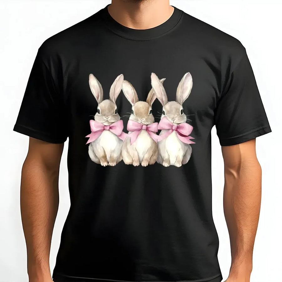 Easter Bunny T-Shirt | Coquette Aesthetic Pink Bows | Premium Cotton Cute Rabbit Graphic | Festive Spring Holiday Gift For Women