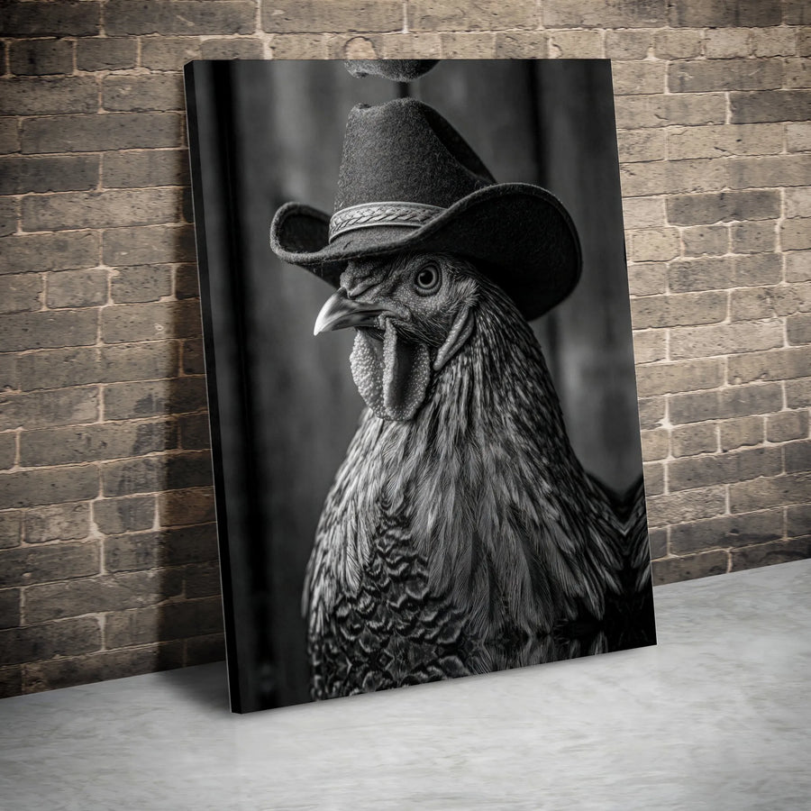 Cowboy Chicken Canvas Wall Art | Black and White Farmhouse Decor | 1.25-Inch Premium Gallery Print | Funny Country Kitchen Gift