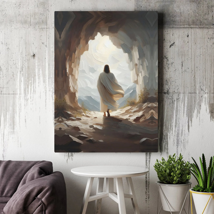 Jesus Resurrection Wall Art | Walking Out Of The Tomb Oil Painting Style | 1.25 Inch Premium Gallery Canvas | Religious Christian Home Decor Gift