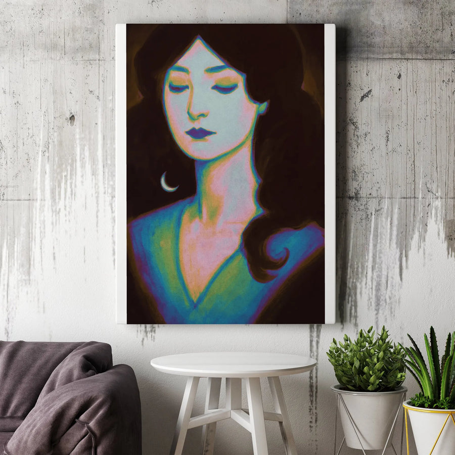 Meditation Vertical Canvas | Serene Woman Portrait with Iridescent Colors | Premium 1.25" Thick Canvas Print | Yoga Studio Decor & Spiritual Gift
