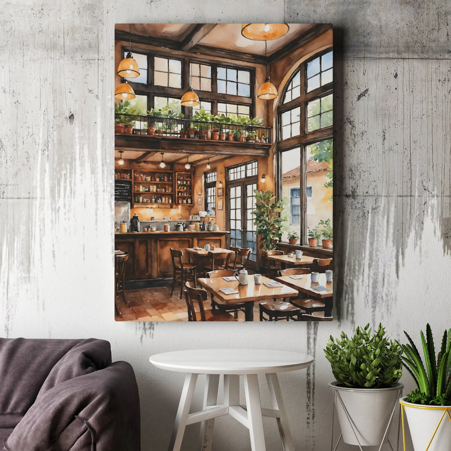 Cozy Coffee Shop Wall Art | Watercolor Café Interior Print | Premium 1.25" Gallery Canvas | Home & Office Decor Gift