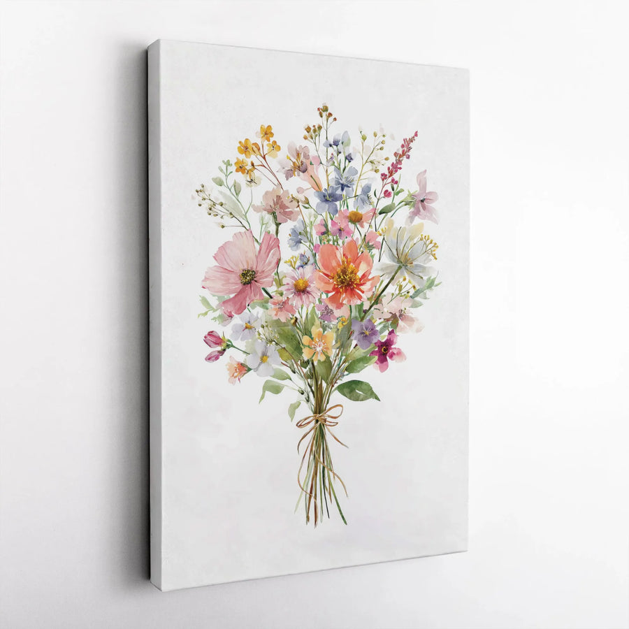 Watercolor Wildflower Bouquet Canvas Wall Art | Botanical Floral Print | Premium Gallery Wrap Decor | Ready To Hang Gift For Her Home