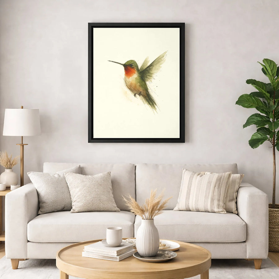 Ruby-Throated Hummingbird Canvas Art | Watercolor Bird Wall Decor | Premium 1.25-Inch Gallery Wrap | Nature-Inspired Home Office Gift