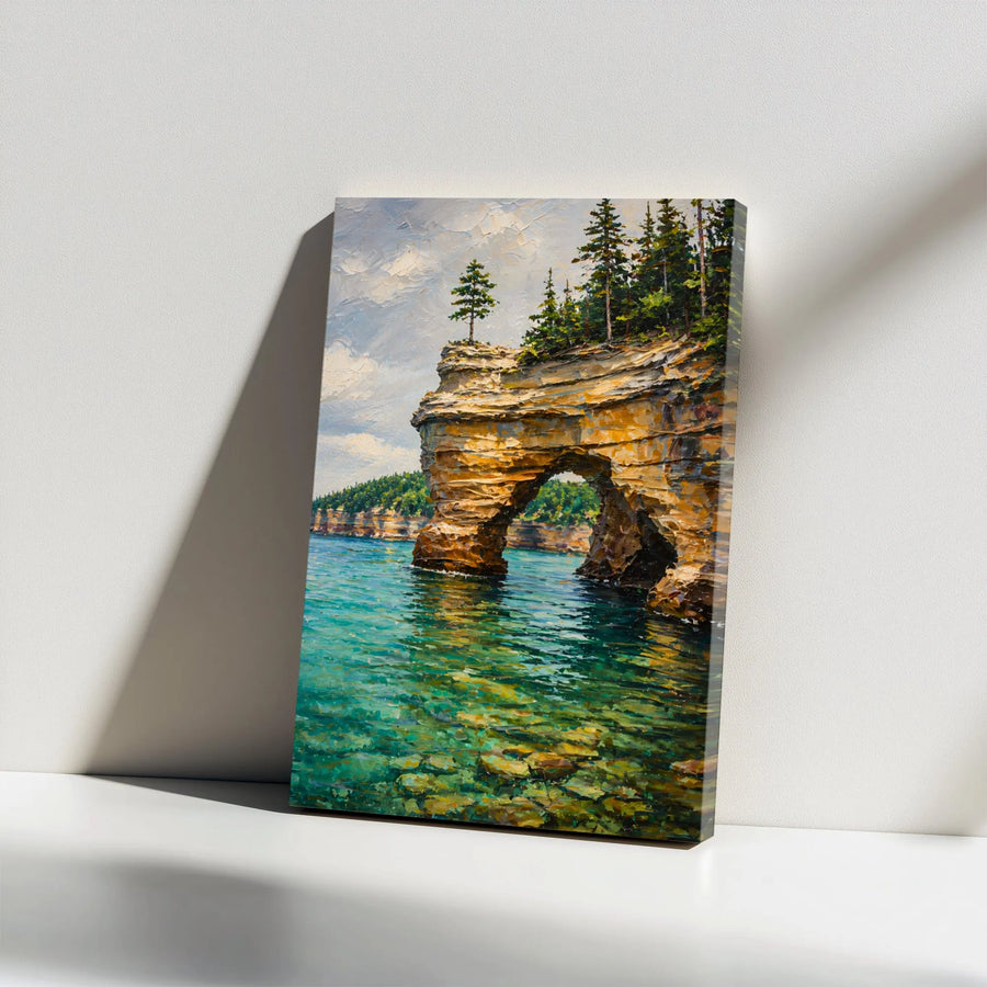 Coastal Arch Canvas Print | Textured Oil Painting Style Lake Superior Scene | Premium Gallery Wrapped Canvas | Collector's Gift for Nature Lover