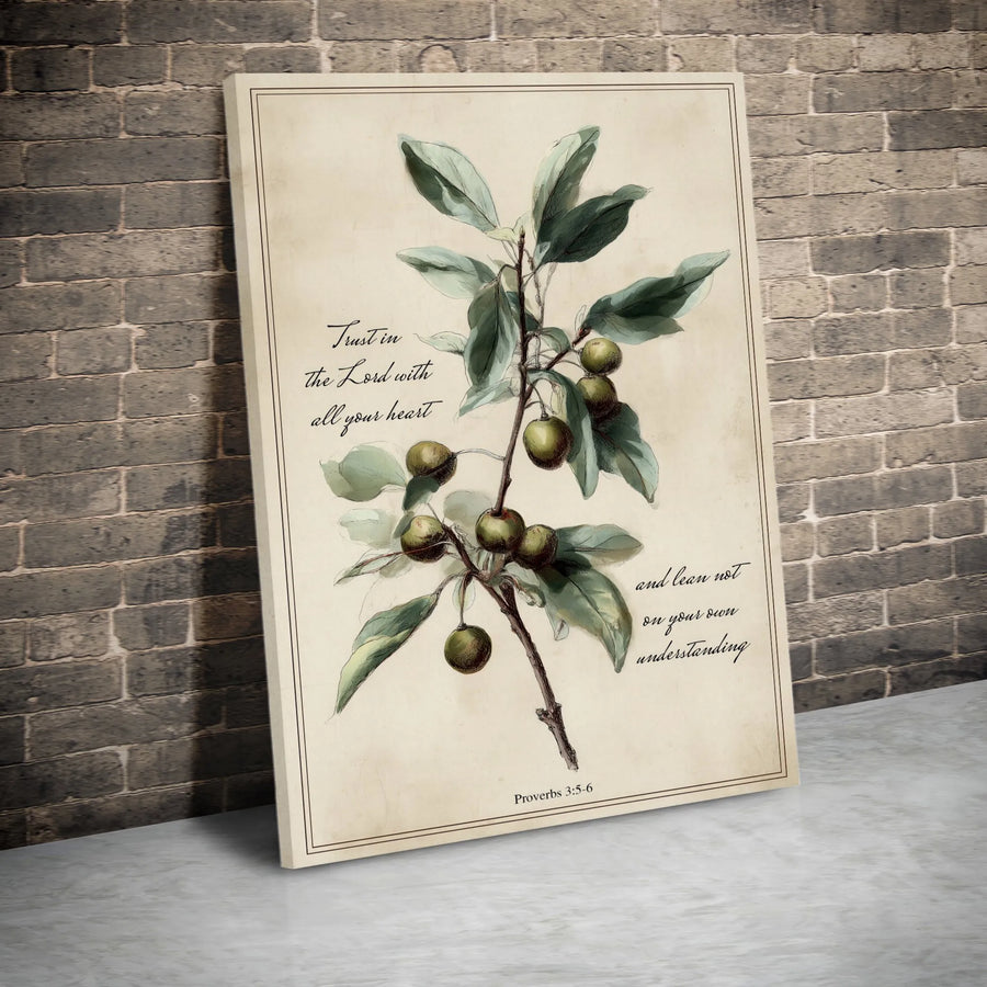 Proverbs 3 5 Wall Art Canvas Print | Vintage Botanical Scripture Art | Premium Christian Home Decor | Inspirational Faith Gift