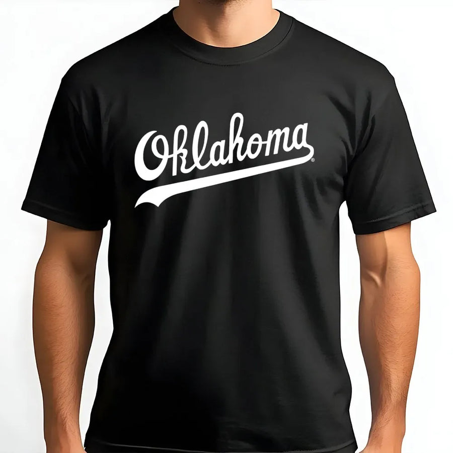 Oklahoma Script T-Shirt | Retro Baseball Style Graphic | Premium Soft Cotton Tee | Game Day Apparel for Football Fans & Hometown Pride