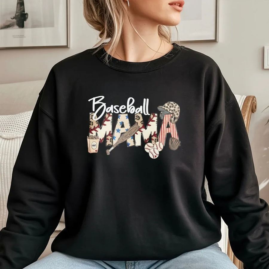 Baseball Mama Sweatshirt | Patriotic Sports Graphic | Soft Cotton Blend | Mothers Day Gift for Baseball Mom