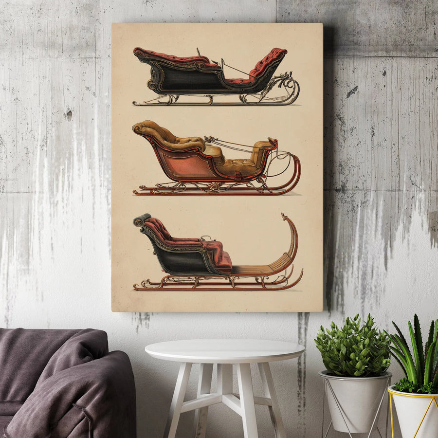 Vintage Sleigh Canvas Art | Antique Victorian Carriage Illustration | Gallery Quality Framed Wall Decor | Christmas Winter Home Wall Hanging