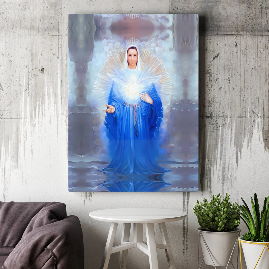 Virgin Mary Canvas Wall Art | Immaculate Heart & Holy Spirit Dove | Premium Gallery Wrap Decor | Religious Gift for Catholic Home