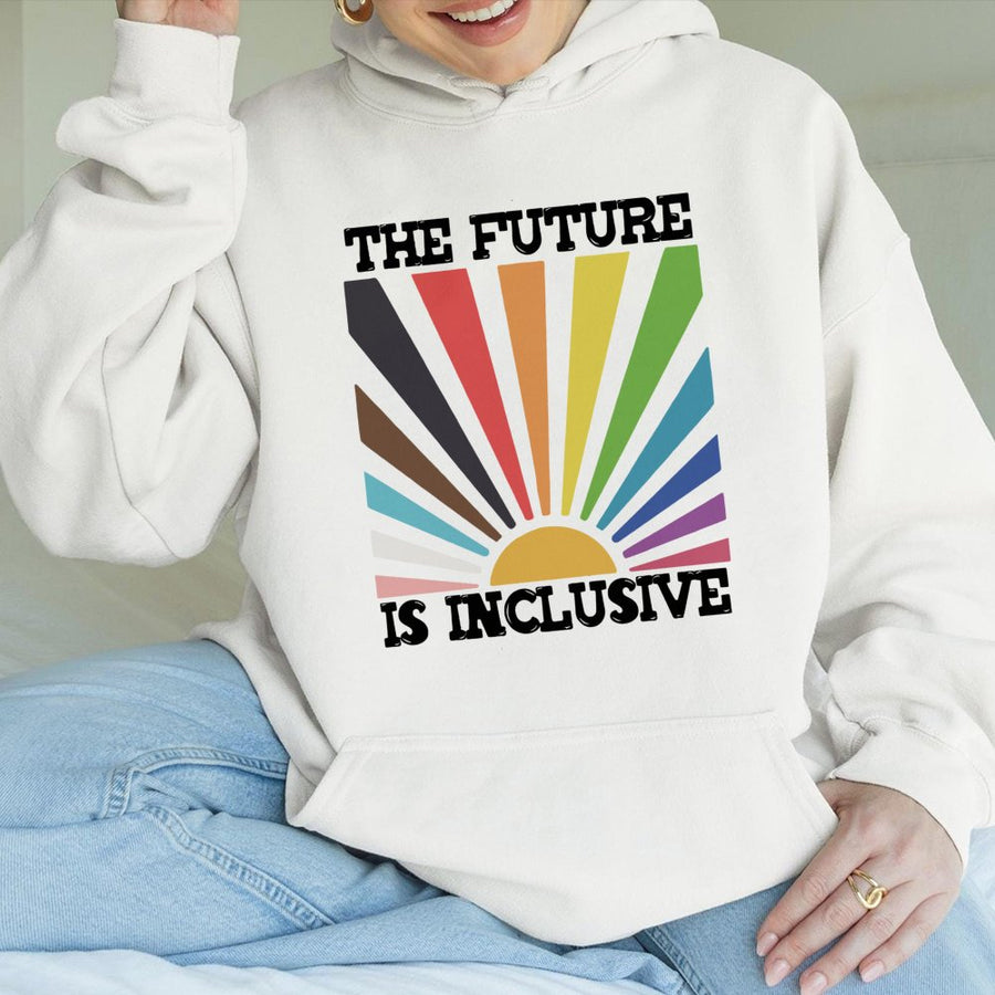 The Future Is Inclusive Hoodie | Rainbow Progress Pride Flag Graphic | Soft Cotton-Polyester Blend | LGBTQ Equality Gift for Allies