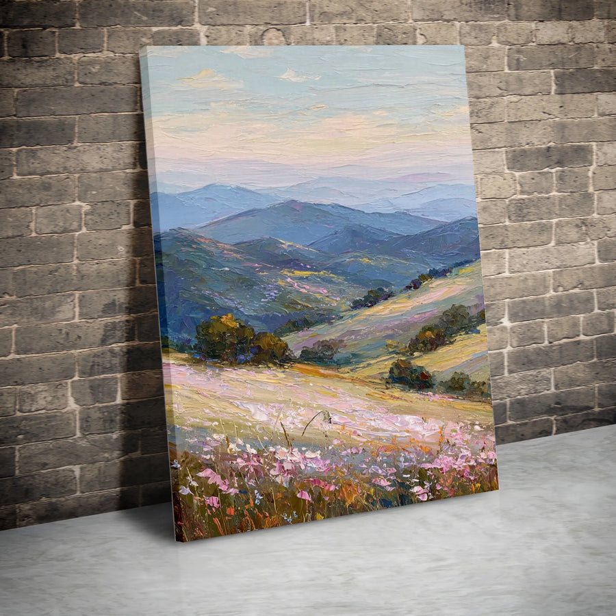 Mountain Landscape Canvas Wall Art | Impressionist Wildflower Valley Print | Premium 1.25 Inch Gallery Wrap | Nature Home Decor Gift