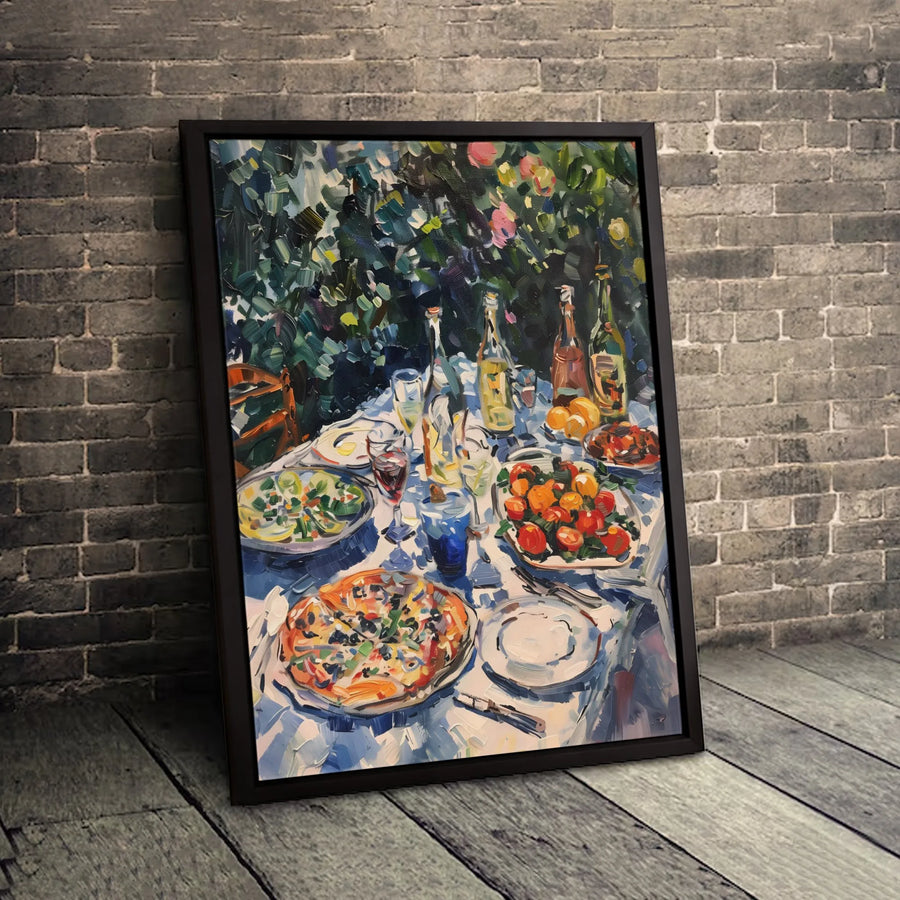 Italian Dining Canvas Wall Art | Impressionist Pizza and Wine Scene | Premium 1.25" Gallery Wrap | Kitchen and Dining Room Decor Gift