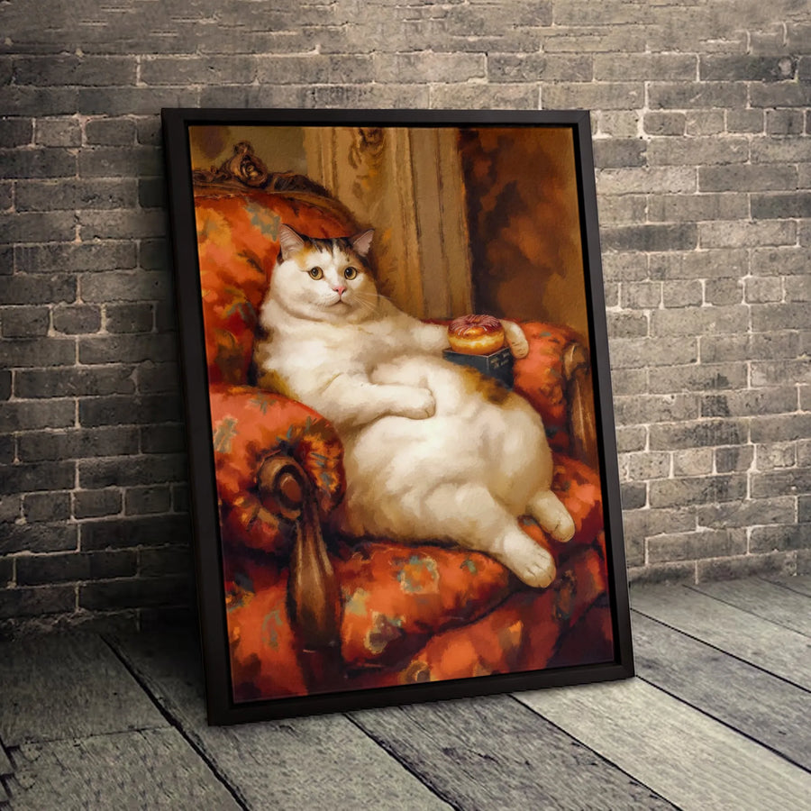 Fat Cat Renaissance Portrait Canvas | Funny Animal Art In Armchair | Premium Gallery Wrap Print | Quirky Home Decor Gift For Cat Lovers