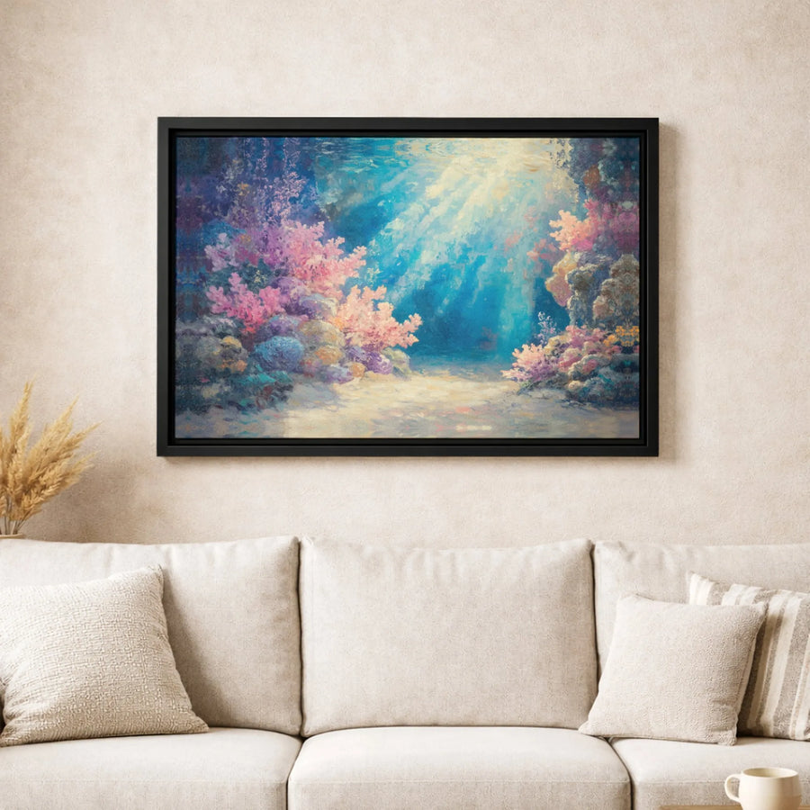 Underwater Coral Reef Canvas Wall Art | Impressionist Ocean Seascape Print | Premium Gallery-Wrapped 1.25" Profile | Coastal Home Decor for Living Room