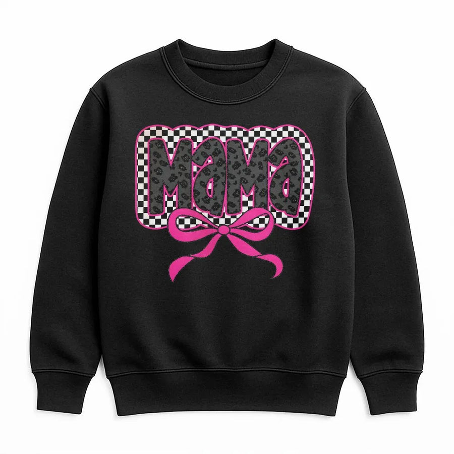 Mama Coquette Bow Sweatshirt | Leopard Print Checkered Aesthetic | Premium Cotton Blend | Trendy Mother's Day 2026 Gift for Her