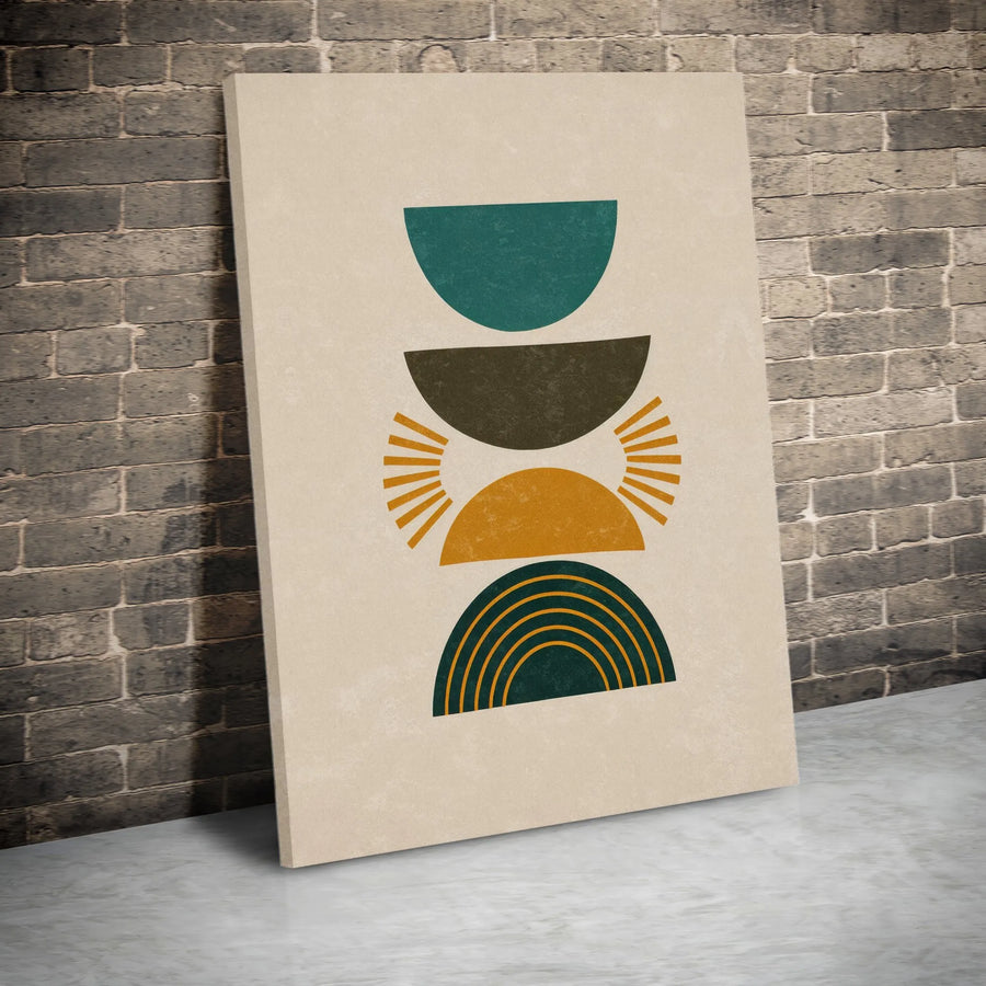 Mid Century Modern Wall Art | Abstract Boho Geometric Sun Rainbow Print | 1.25 Inch Gallery Wrapped Canvas | Minimalist Home Decor Gift