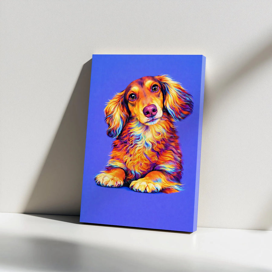 Colorful Dachshund Canvas Wall Art | Vibrant Pop Art Wiener Dog Portrait | Premium Gallery Quality Print | Gift for Dog Lover Home Decor