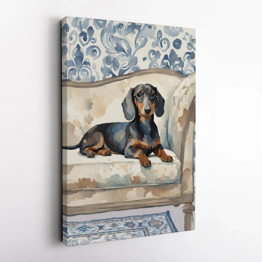 Dachshund Dog Wall Art | Watercolor Portrait On Couch | Premium 1.25" Gallery Canvas | Gift For Dog Lovers & Pet Owners
