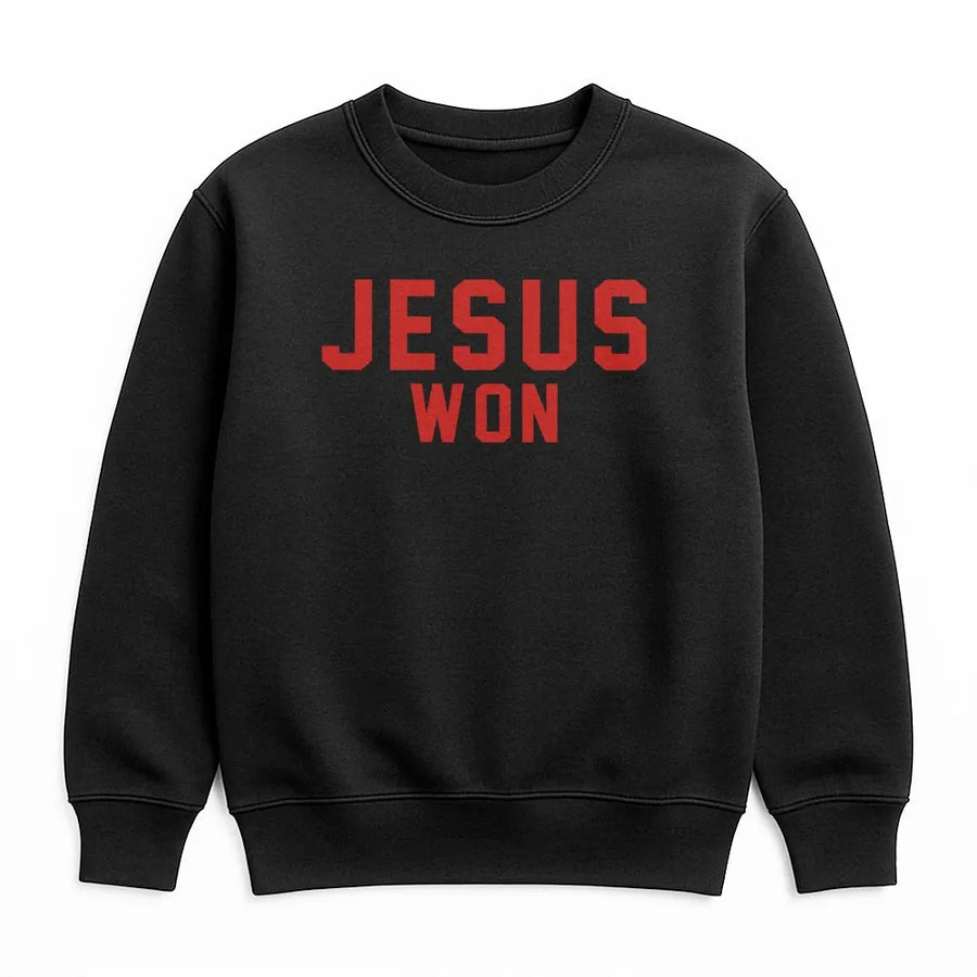 Jesus Won Sweatshirt | Minimalist Christian Faith Graphic | Premium Soft Blend Crewneck | Unisex Religious Gift for Men and Women
