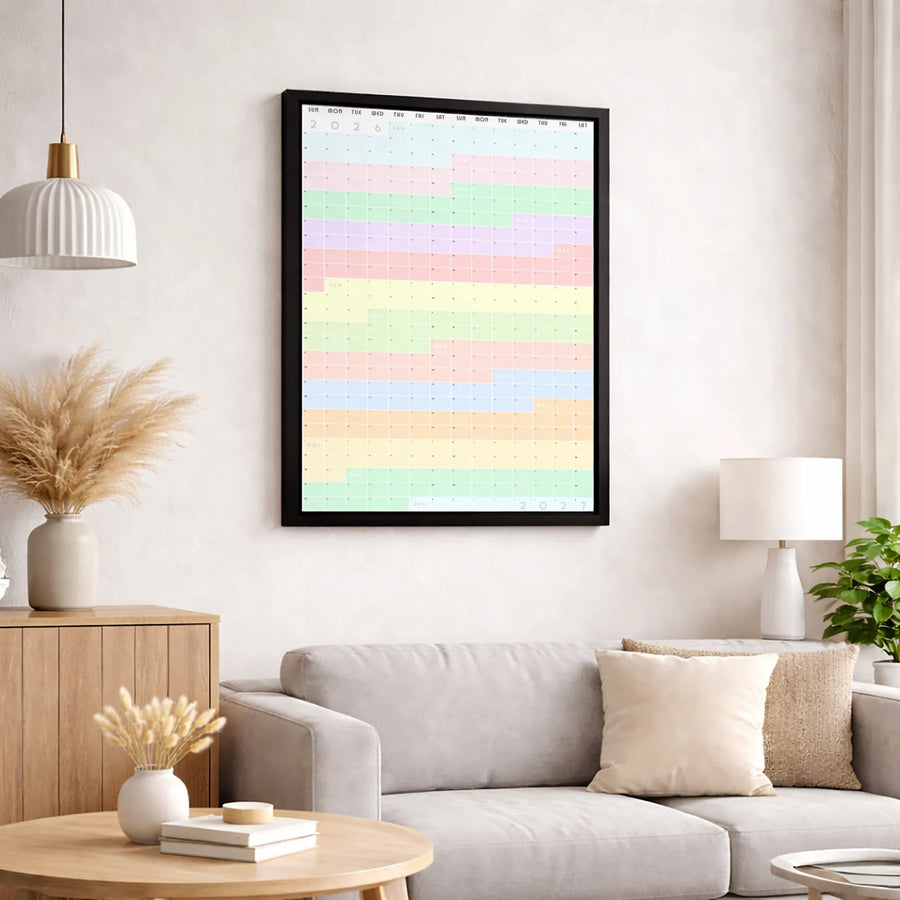 2026 2027 Yearly Wall Calendar Canvas | Pastel Rainbow Minimalist Planner | 1.25-inch Premium Gallery Wrap | Office Decor Gift for Productivity